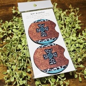 Brown and Blue Car Coaster Set